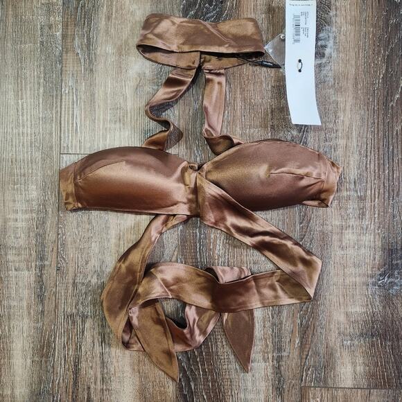 Retrofete Ross Top in Cognac Brown Size Medium NWT Satin Padded Bust - Picture 3 of 12